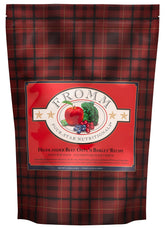 Fromm Four-Star Highlander Beef kibble bag shows high-quality protein for all life stages.