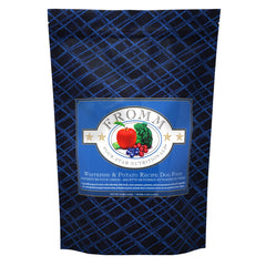 Fromm Four-Star Whitefish-Potato dry dog food bag highlights premium nutrition for all life stages.