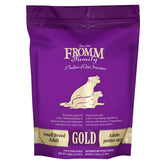 Fromm Small Breed Adult Gold chicken kibble closeup highlighting high-quality protein.