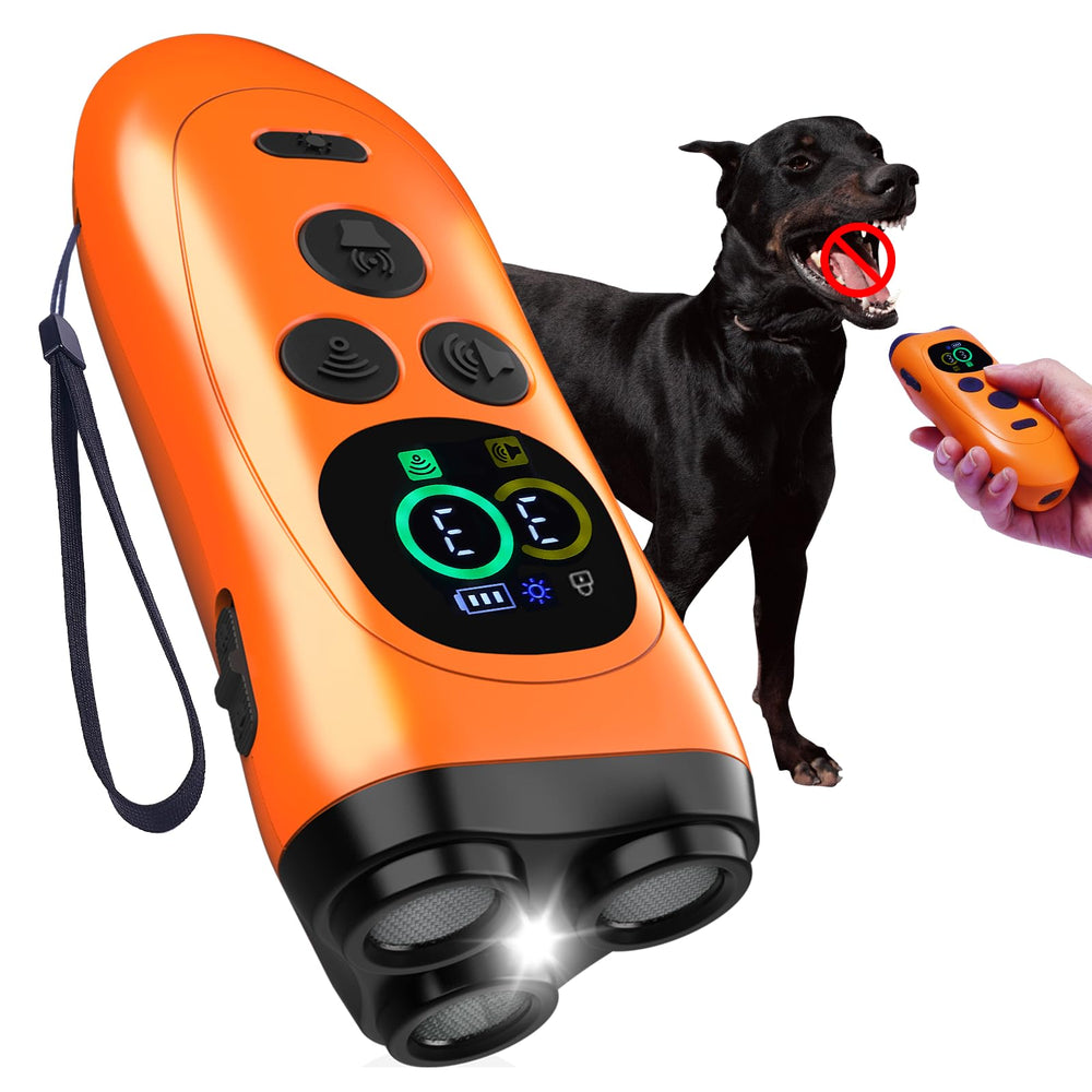 Frusiava anti-barking device with three emitters for faster deterrence during walks.