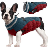 FUAMEY dog coat front view shows harness-friendly design for easy leash attachment.