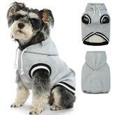 FUAMEY dog hoodie front view in gray showing cozy fleece warmth for chilly walks