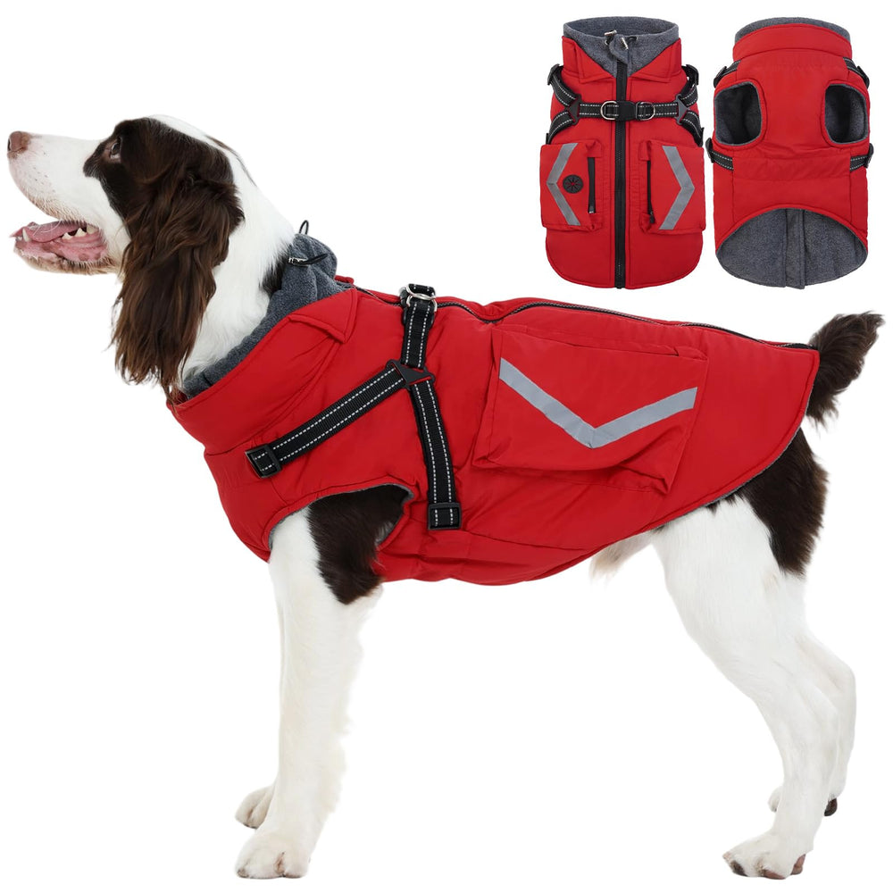 FUAMEY dog winter coat with harness and back zipper for easy on-off during walks