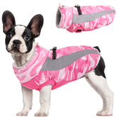 FUAMEY dog winter jacket blue front view with harness-ready design for easy leash attachment