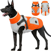 FUAMEY dog winter jacket front view with secure harness and warmth.