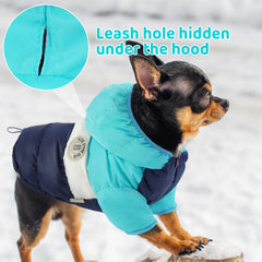 FUAMEY Puppy Puffer Jacket hood closeup demonstrates snug ear protection.