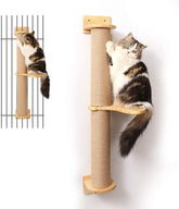 FUKUMARU cat activity tree with wall-mounted scratching posts for space-saving setup