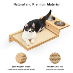 FUKUMARU cat wall perch closeup highlights sturdy rubber wood and safe climbing.