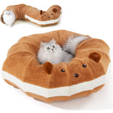 FUKUMARU Christmas cat tunnel bed with donut design for cozy hideaway and playful exploration