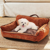 FUKUMARU dog couch bed plush corduroy surface for cozy naps.