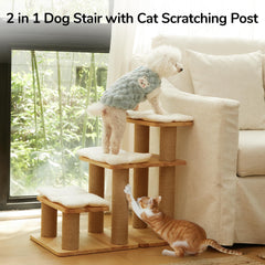 FUKUMARU dog stairs with scratching-post combo protects furniture while pets scratch