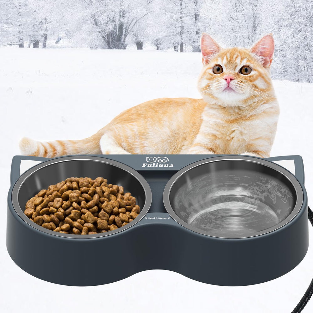 Fuliuna heated bowl outdoor dual stainless steel bowls for winter water