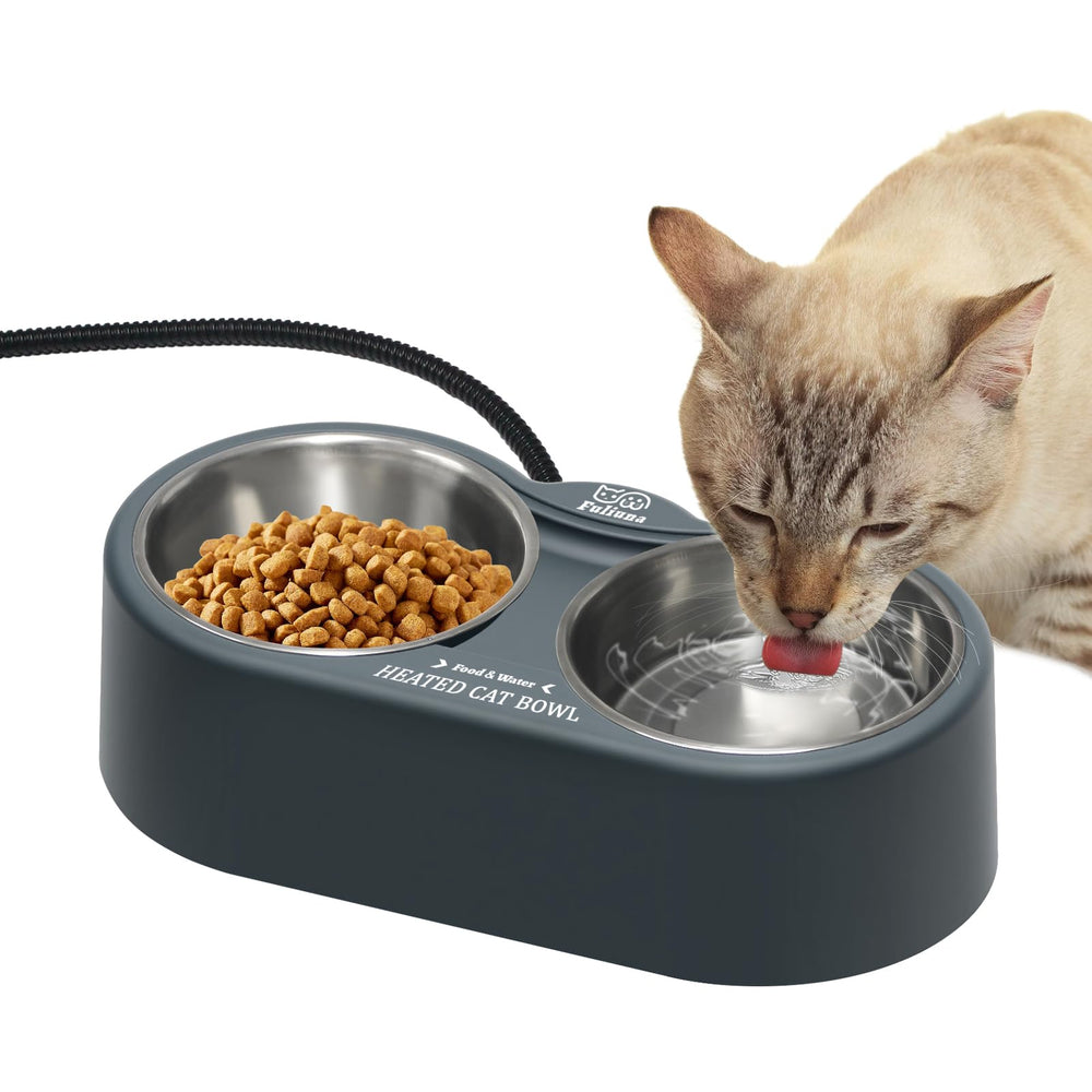 Fuliuna heated-cat-bowl-outdoor-setup keeps water from freezing for winter pets.