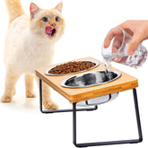 FUNACAY elevated cat bowls tilted for comfortable feeding posture and whisker-friendly access.