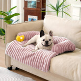 Funny Fuzzy pet couch cover with curve shape in pink offers cozy protection for furniture.