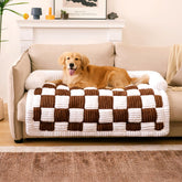 FUNNY FUZZY pet couch cover on sofa protects furniture while adding cozy style and easy maintenance.