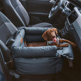 FUNNYFUZZY dog car seat with waterproof fabric for easy cleaning on trips.