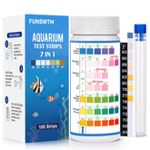FUNSWTM aquarium test strips 100-pack with color chart for parameter readings.