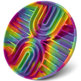 Fur-Brained slow feeder dog bowl in rainbow colors for paced meals.