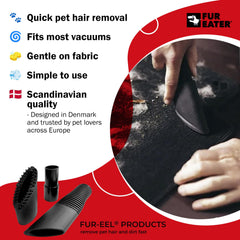 Fur-EEL soft rubber bristles lifting hair without scratching delicate surfaces.