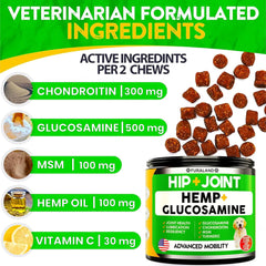 FURALAND dog hip joint supplement ingredients (glucosamine, chondroitin, MSM) to support joints.