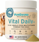 FurBound dog multivitamin powder jar promoting daily nutrition for dogs