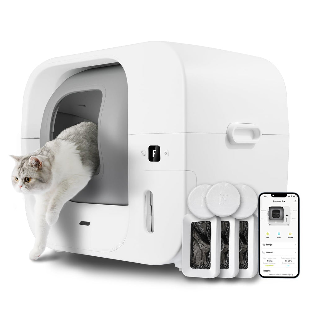 Furbulous true-odor-free self-cleaning litter box white front view for odor control