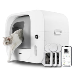 Furbulous true-odor-free self-cleaning litter box white front view for odor control