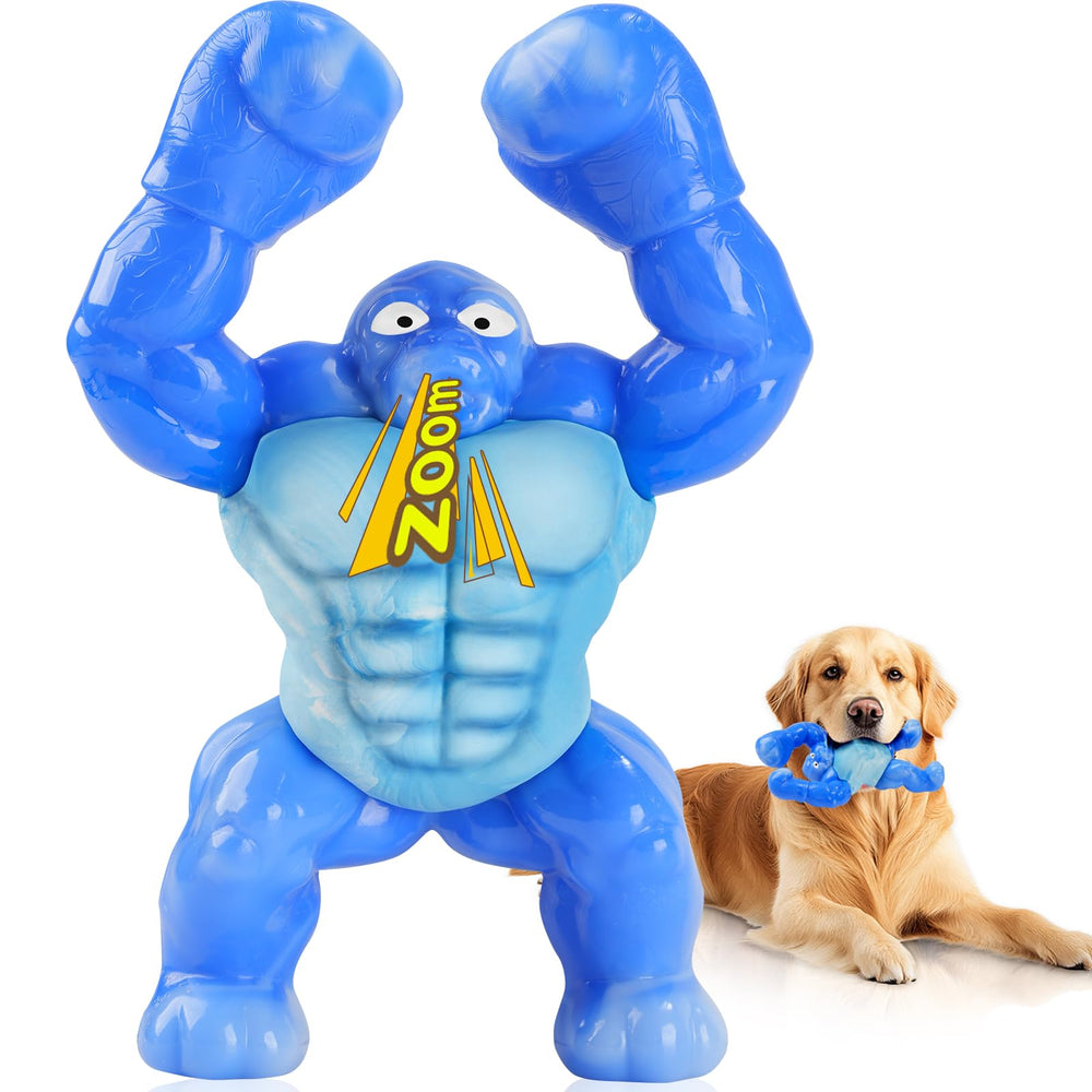Furdog indestructible chew toy front view, blue bacon design for tough chewers.