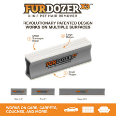 FurDozer 6-tools-in-1 close-up shows versatile edges for cars and carpets.