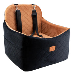 FurFrolic dog booster seat elevated cushion for clearer road view during car rides.