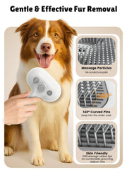 FURGO pet brush self-cleaning release button in action for quick hair cleanup.