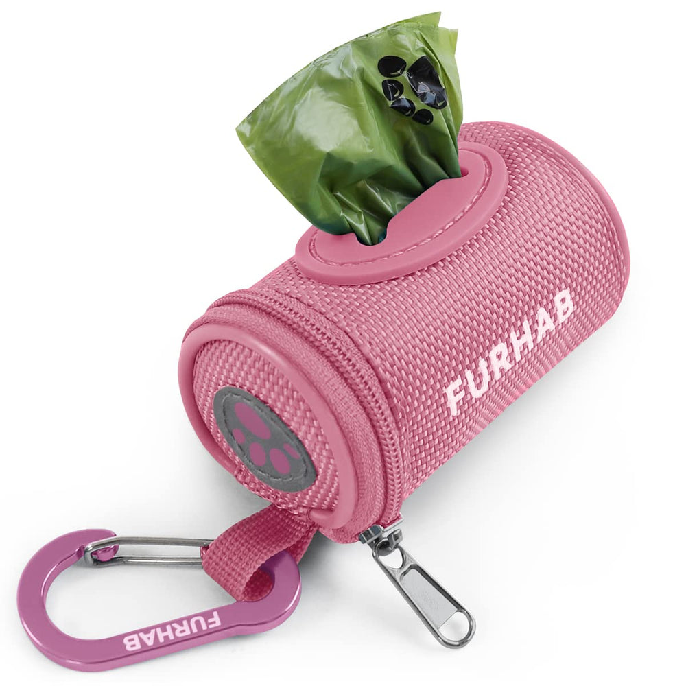 FURHAB dog poop bag holder with durable clips for hands-free walks.