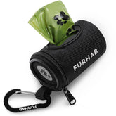 FURHAB dog poop bag holder attached to leash for easy on-the-go waste pickup.