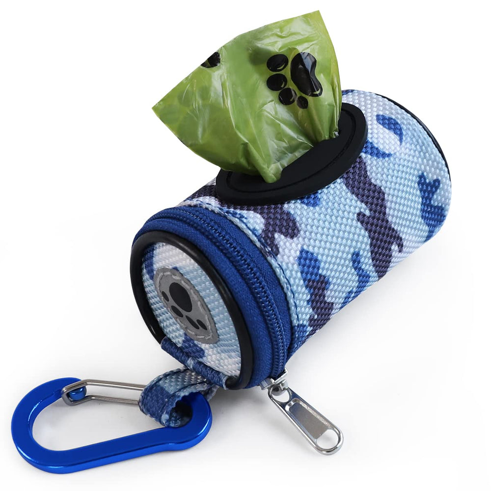 FURHAB dog poop bag holder in sky blue camo with clip-on convenience.