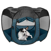 Furhaven pop-up playpen Sailor Blue top view shows roomy, breezy space for calm play.