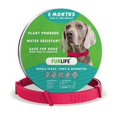 FurLife flea and tick collar for dogs, red front view, offering natural protection around the neck.