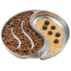 Furlithix stainless-steel slow feeder bowl top view promoting calmer meals.