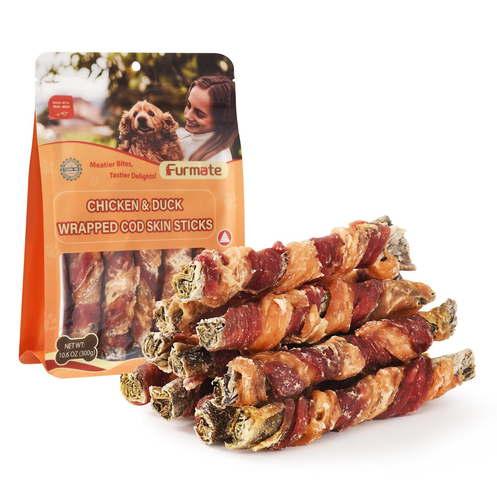 Furmate triple-flavor wrap pack shown as a tasty training reward for dogs