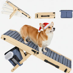 FurnPulse 2025 upgraded wood dog ramp side view for easy pet access.