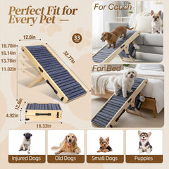 FurnPulse 33-inch long ramp shown on couch aiding senior dogs.