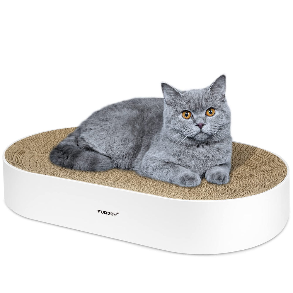 FUROZY cat-scratcher oval pad top view highlighting roomy lounge space for cats