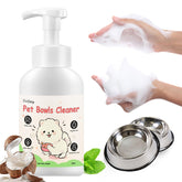 Furrtripsy pet bowls cleaner mousse being poured for quick foaming, no-scrub cleaning.