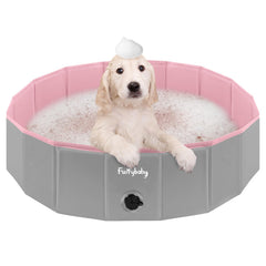 Furrybaby dog pool foldable 32inch shown for portable backyard fun and easy storage