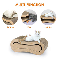 Furrytale cat scratch pad in use demonstrates cozy lounge while satisfying scratching instincts.