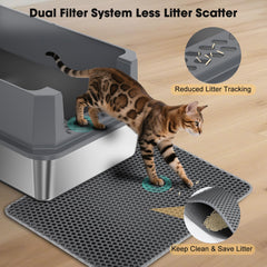 FURTIME high-sided metal litter box reducing spills and tracking