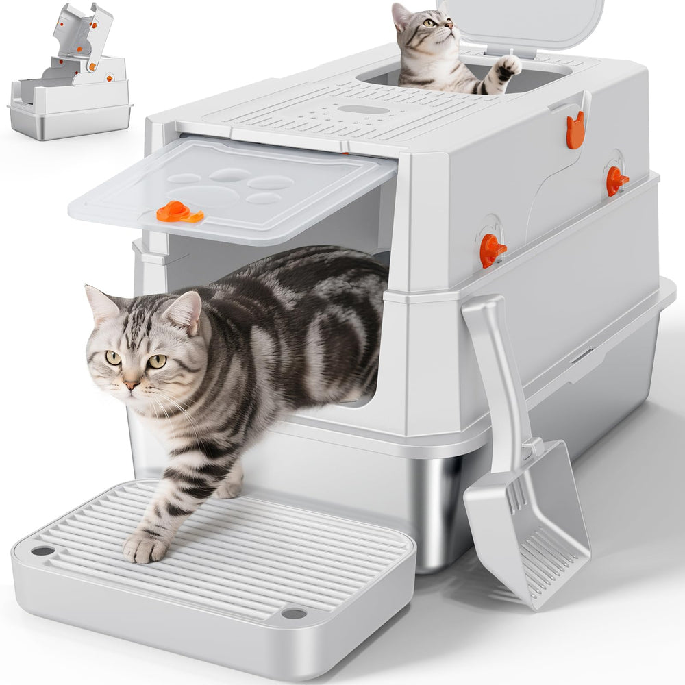 FURTIME XL front-entry stainless litter box view showing easy access and odor control.