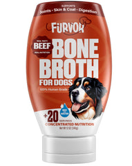 Furvor beef bone broth concentrate bottle label highlights natural ingredients and joint support