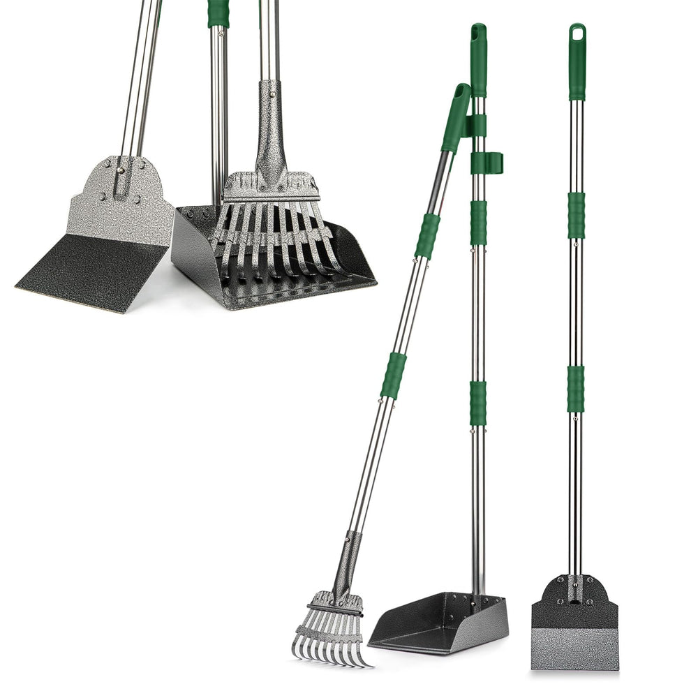Fusbunty Pooper Scooper with long handle enables comfortable standing cleanup.