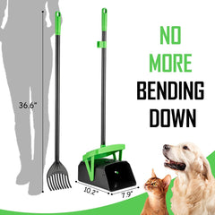 FUSBUNTY pooper scooper with rake reduces bending during cleanup
